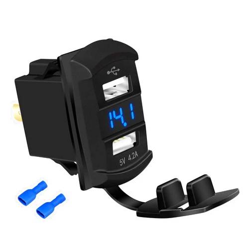 DaierTek Marine USB Rocker Switch 12V Dual Charger Ports 4.2A Waterproof Outlet Socket with Blue Led Digital Voltmeter for Rocker Switch Panel on Boat RV Car Vehicle