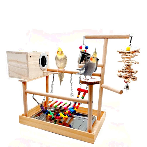 kathson Parrots Playstand Birds Perch Stand Play Gym Cockatiel Playpen with Chewing Toys Bridges Swings Food Bowl Parakeet Breeding Box for Conures Cockatoos