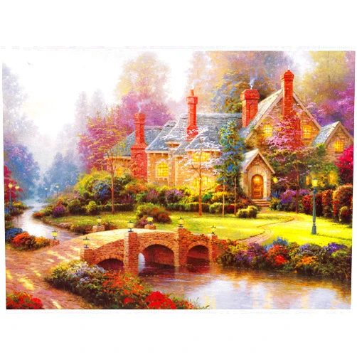 SiTimmGer Jigsaw Puzzles 500 Pieces for Adults Little Bridge Villa Retro Oilpanting Stone Bridge View Educational Toy for Teen Challenging Puzzles 14.5