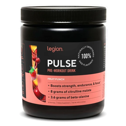 LEGION Pulse Pre Workout Supplement - All Natural Nitric Oxide Preworkout Drink to Boost Energy, Creatine Free, Naturally Sweetened, Beta Alanine, Citrulline, Alpha GPC (Fruit Punch)