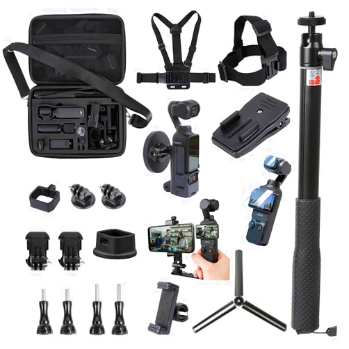 PellKing 21 in 1 Accessories Kit for OSMO Pocket 3,Including Hard Shell case,Mangetic Mount,Desktop Base Mount,Selfie Stick,Tripod,Chest Mount,Mobile Phone Holder,Screen Protector,Backpack Clip