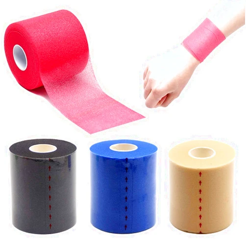 OBTANIM 4 Rolls Foam Underwrap Bandage Pre-Wrap Sports Tape for Athletic Elbow Knees Ankles, Latex Free (Skin Color, Black, Blue, Red)