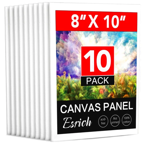 ESRICH Canvas Boards for Painting, 10 Pack Canvases for Painting 8x10 Cotton Primed Acid Free Blank Canvas Panels for Oil Paint, Watercolor, Acrylic Paint, Gouache and Tempera.