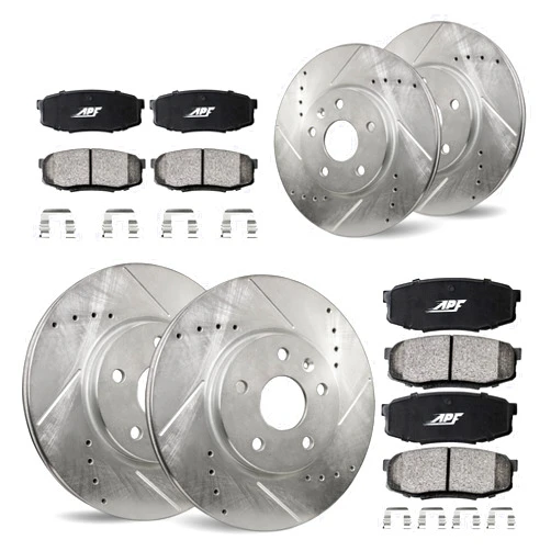 APF ALL PERFORMANCE FRICTION APF Full Brake Kit Compatible For Mitsubishi Lancer 2008-2017 Zinc Drilled and Slotted Rotors with Carbon Fiber Pads | 5, 5 Lugs | 10YR WTY | 4 Rotors 8 Pads