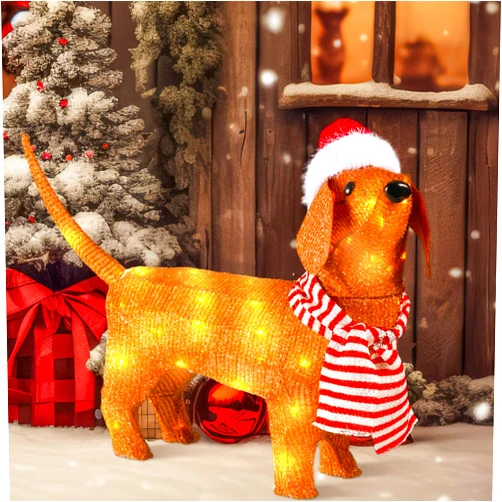 Gisafai Christmas Lighted Dachshund Wiener Dog 2.3ft Christmas Tinsel Wiener Dog with 45 Warm White LED Light Christmas Holiday Decoration for Outdoor Indoor Yard Christmas Eve Night Decor
