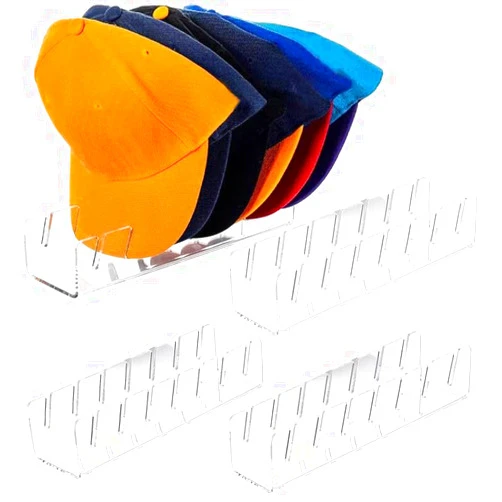 QKEWURO 2024 New Hat Stand for Baseball Caps Display and Organizer , No Install Acrylic Hat Holder for 14 Baseball Caps for Bedroom, Closet, Dresser (4PCS)