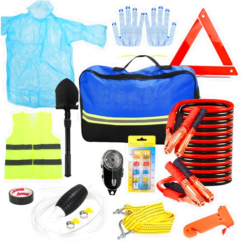 IAMGlobal Car Emergency Safety Kit, Car Roadside Emergency Kit, Car Emergency Roadside Assistance Car Kit with Jumper Cables, Rainwear, Gloves