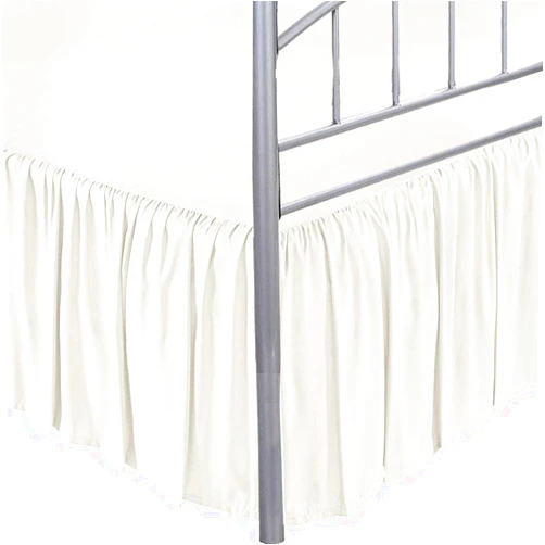 Ras Decor Linen Ruffled Bed Skirt Ivory Bed Skirt Full Size 20 Inch Drop Split Corner Ruffled Gatherd Bed Skirt with Platform Three Sided Coverage
