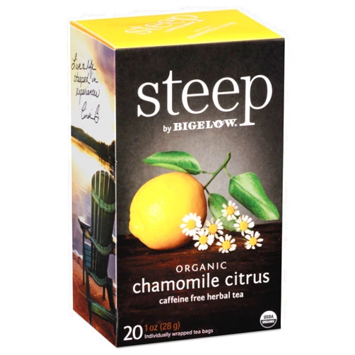 Bigelow Tea steep Organic Chamomile Citrus Herbal 20 Count Box, Certified Organic, Gluten-Free, Kosher Tea in Foil-Wrapped Bags