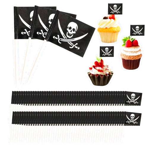 AHQiZFX 100 Pack Toothpick Flag, Pirate Cocktail Toothpicks Flags Cake Toppers Small Toothpick Mini Stick Cupcake Toppers Fruit Cupcakes Toppers Food Stick Flags Decorations for Party Bar Sport Events