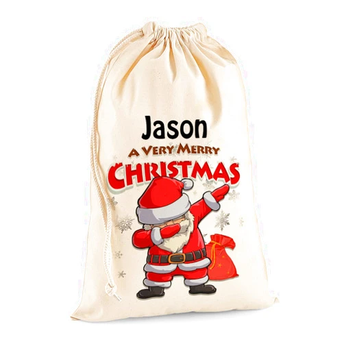 TULLUN Personalised Santa Christmas Sack Extra Large XL (75 x 49 cm 38 litres) - Dabbing Santa