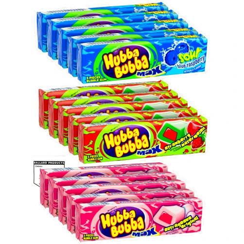 Ballard Products Hubba Bubba Bubble Gum Variety Pack of 15 - Original, Blue Raspberry, Strawberry - 3 Flavors of Hubba Bubba Gum - Gum with Liquid Center - Bundle with Ballard Products Pocket Bag