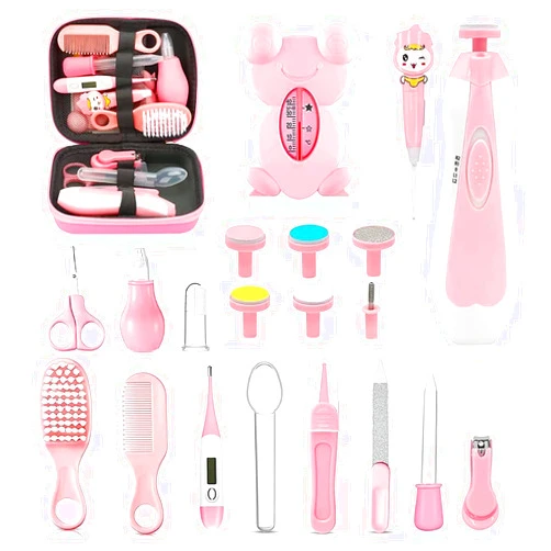 UHFi Baby Healthcare and Grooming Kit, 26 in 1 Portable Baby Safety Care Set with Hair Brush Comb Nasal Aspirator Electric Nail Trimmer Set Baby Essentials kit for Newborn Boys Girls (Pink)