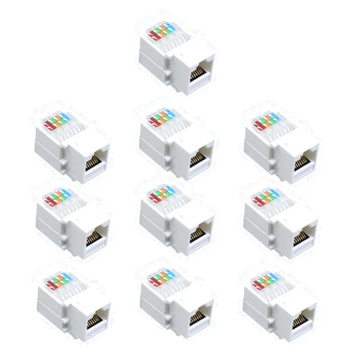 Antrader RJ45/Cat6/Cat5e Tool-Less Keystone Jack Connector Adapter, Keystone Module Connector, for Internet Network Ethernet LAN Cable, with Color Coded Wiring Schema Snap in Stand, 10-Pack