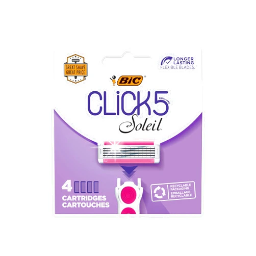 BIC Click 5 Soleil Women's Disposable Razor Refills, 5 Blades With a Moisture Strip For a Smoother Shave, 4 Cartridges Refill Only