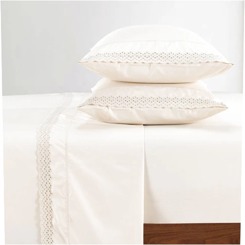 PANDATEX 100% Combed Cotton Percale Sheets Set Cream King Size Deep Pocket Embroidered Eyelet Lace Sheets Crisp Cool Breathable Off White Bed Sheets for Hot Sleepers