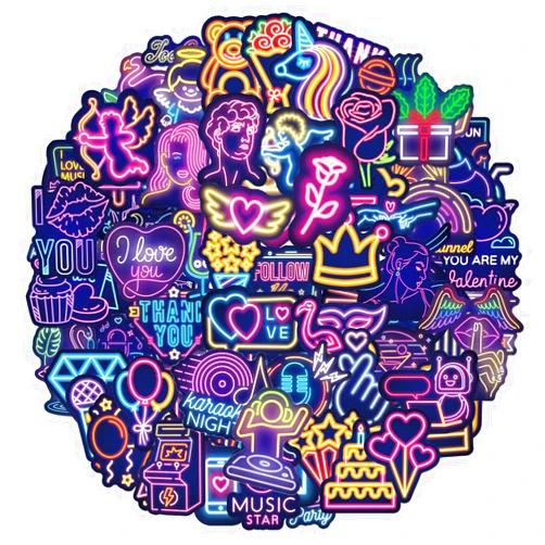 BBPOOL 100pcs Neon Stickers for Kids Waterproof Vinyl Cool Neon Stickers for Water Bottle Scrapbook Laptop Skateboard Computer Stickers for Teens Kids Girls