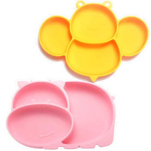 RUNDE Silicone Baby Plates with Suction,Divided Placemat Dish for Toddlers and Kids,Baby First Stage Self Feeding Training Supplies (MF-Pink & Yellow)