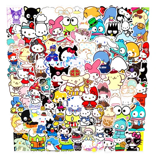 PIRTYNNUF 104Pcs Sanriio Hello Kittty Mymelody&Kuromii Stickers for Water Bottle Laptop Computer Phone Case Luggage Notebook Skateboard Lunchbox Decals Gifts for Kids Teen Adults