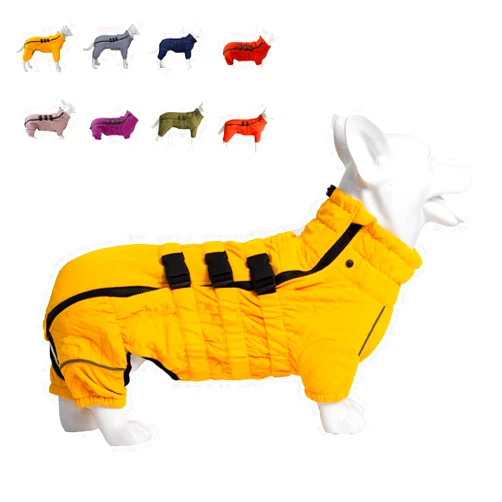 Lovelonglong Warm Dog Coat Double Layers Dog Vest, 4 Legs Covered Windproof Waterproof Reflective Warm Dog Vest Outdoor Skating Dog Costume for Corgis Dachshund Dog Yellow D-M