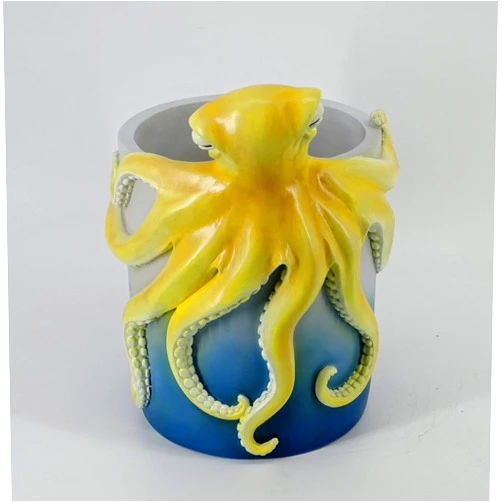 YHHRESINKING Resin Octopus Mother and Baby Wastebasket, Beach Bathroom Accessory,Ocean Theme Octopus Family Bathroom Decor,Coastal Decor (Ocean Blue)