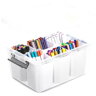 ITYLIFE CITYLIFE Citylife 17 QT Plastic Storage Bins with 6 Detachable Inserts Craft Organizers and Storage Clear Storage Container for Organizing Lego, Bead, Tool, Sewing, Playdoh Clear white 6-Insert 17 QT
