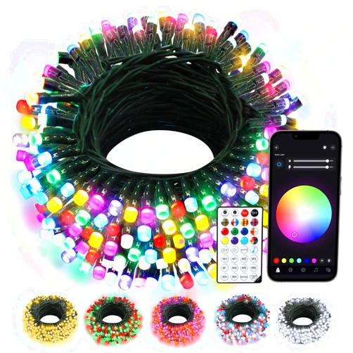 echosari Smart String Lights 100 LED 33Ft RGB Built in Chip Christmas Fairy Lights with Remote & App Control, 16 Million Color Changing Christmas Trees Lights Music Sync (Dark Green Cable)