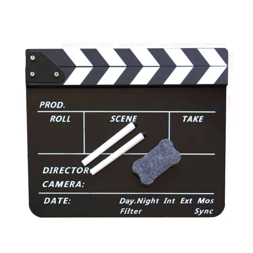 Snnisttek Coolbuy112 Movie Directors Clapboard, Photography Studio Video TV Acrylic Clapper Board Dry Erase Film Slate Cut Action Scene Clapper with a Magnetic Blackboard Eraser and Two Custom Pens, Black