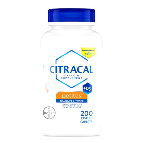 Citracal Petites, 400 mg Calcium Citrate, Easily Absorbed and Highly Soluble with 12.5 mcg (500 IU) Vitamin D3, Bone Health Support for Ages 12+, Smaller and Easier to Swallow Caplets, 200 Count