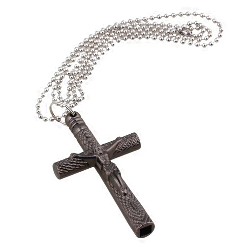 SYLIFE Black Christian Jesus Cross Crucifix Drum Key Necklace Long Chain 6mm