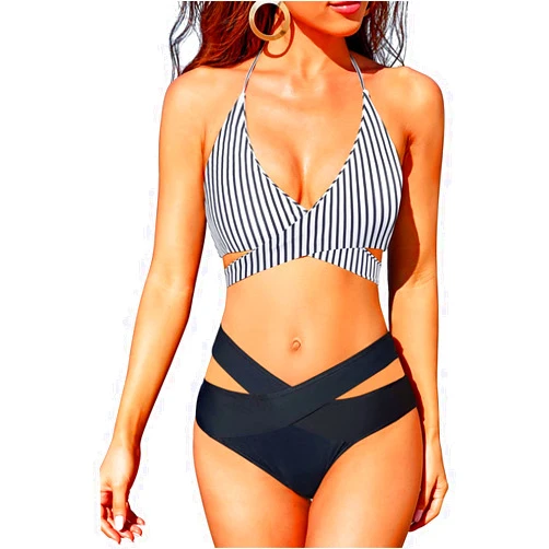 Holipick Two Piece Bikini Sets for Women High Waisted Bikini Push Up Swimsuit Halter Wrap Criss Cross Bathing Suit