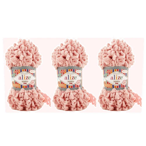 Alize Puffy Fine Yarn Baby Blanket Yarn Lot of 3skn 300gr 48yds 100% Micropolyester Soft Yarn Hand Knitting Yarn Super Chunky Bulky Woven Worested Yarn (161 - Powder)