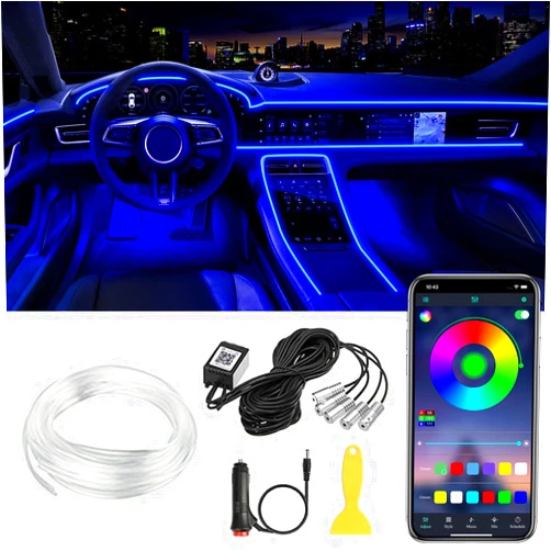 QVEVDACAR Interior Car LED Strip Lights APP Control, 5 in 1 RGB 16 Million Colors Ambient Lighting Kit with 236 inches Fiber Optic, Music Mode Inside Car Lighting Accessories