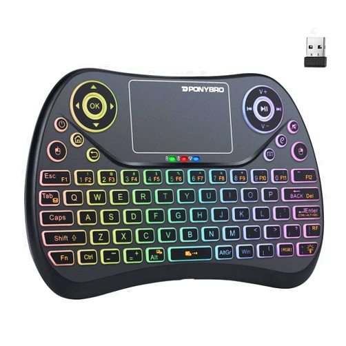 PONYBRO Mini Wireless Keyboard with Touchpad Mouse, 2.4GHz Portable Handheld Keyboard with QWERTY Keypad,RGB Backlit,Rechargeable Battery for Android TV Box/Mac/PC/Nvidia Shield