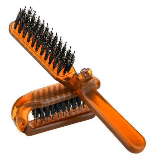 Ancable 2 Pcs Travel Folding Hair Brush, Collapsable Portable Pocket Boar Bristle Hair Brush for Thin Thick Hair, Mini HairBrushfor Men Women Kids Thick Thin Curly Straight Wet Dry Hair Restore Shine