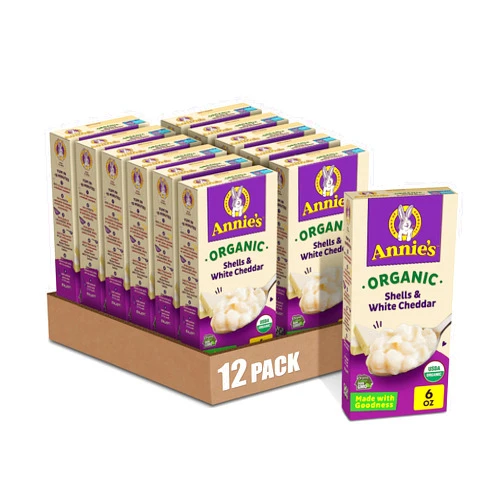 Annie’s Annie's Organic Macaroni and Cheese, Shells and White Cheddar, 6 oz (Pack of 12)