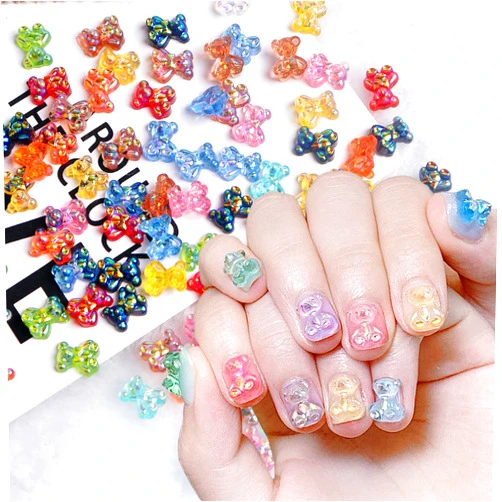 Vezocim Bear Nail Art Decorations, 3D Mixed Colorful Bear Nail Art Glitter Flakes, Resin Cute Bear Rhinestone Nail Art Design for Women Girls Manicure Acrylic Nails Supplies DIY Crafts Nail Art Tips(150pcs)