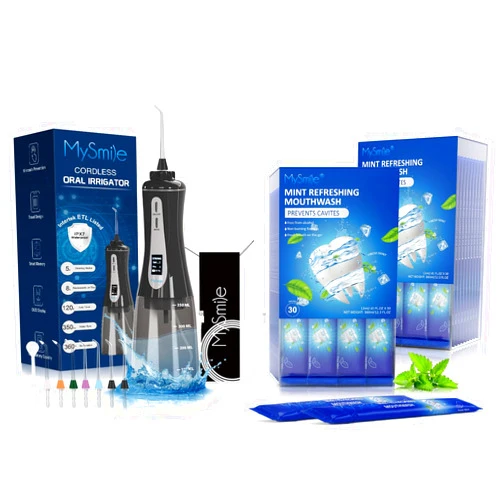 MySmile Powerful Cordless 350ML Water Dental Flosser Portable OLED Display Mouthwash Alcohol Free, 60 Uses