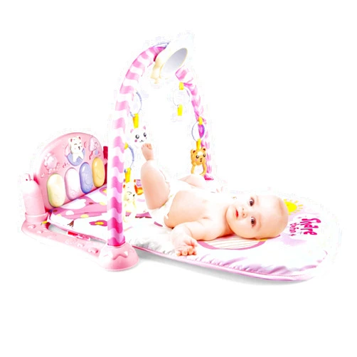 Kexle 3 in 1Play Mat Activity Gym for Baby,Large Baby Game Pad Music Pedal Piano Music Fitness Rack Crawling Mat,Lay to Sit-Up Early Development Activity Centers for Infants and Toddlers (A-Pink)