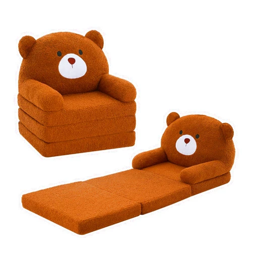 MOONBEEKI Comfy Toddler Chair, Kids Couch Fold Out to Lounger, Foldable Baby Sofa Plush for Girl and Boy Age 18 Months and Up （ Brown Bear）