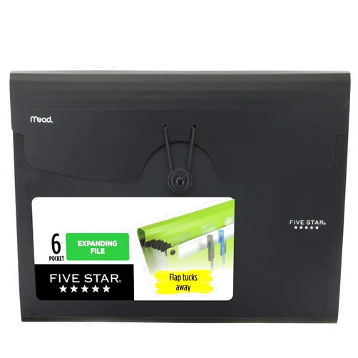 Five Star Expanding File Organizer, 6-Pocket Accordian File Organizer, Bungee Closure, Holds 11