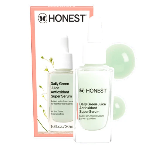 Honest Beauty Daily Green Juice Antioxidant Super Serum, Improves Skin Tone Texture, Gentle for Sensitive Skin, Fragrance-Free Vegan, 1 fl oz