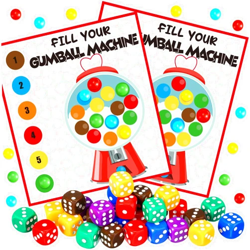 Wettarn 30 Set Party Favors Supplies Dice Candy Roll Games for Classroom Family Activities Fill Your Gumball Machine Cards with 30 Rainbow Color Dices
