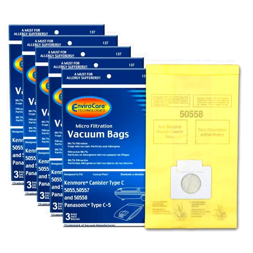 Envirocare Replacement Vacuum Bags Compatible with Kenmore Canister Type C/Q. 5055, 50557 and 50558 Panasonic Type C-5 Vacuums,15 pack