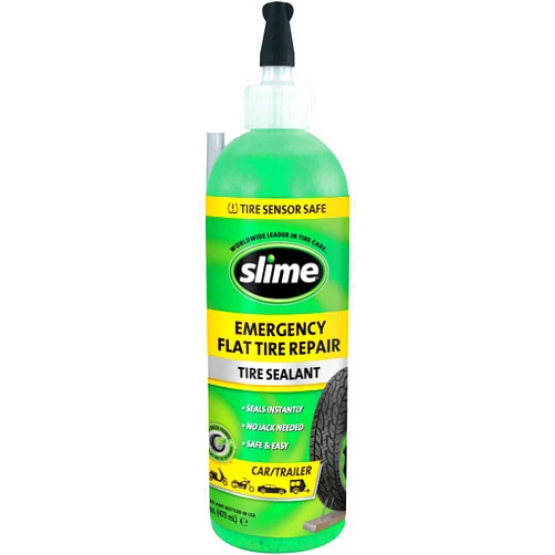 Slime 10011 Flat Tire Puncture Repair Sealant, Emergency Repair for highway vehicles, suitable for Cars/Trailers, Non-toxic, eco-friendly, 16 oz bottle