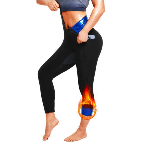LMCOB Sauna Sweat Pants for Women High Waist Compression Slimming Leggings Workout Hot Thermo Capris with Pocket