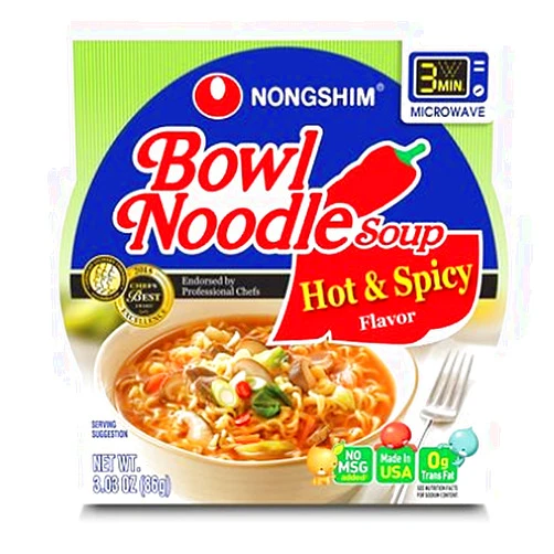 Nongshim Bowl Noodle Soup, Hot & Spicy (3.03 oz. bowl, 18 ct.)