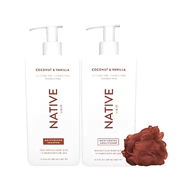 Generic Mosturizing Coconut & Vanilla Shampoo (16.5oz) & Conditioner (16.5oz) Set and Travel Bath Sponge (Color May Vary)
