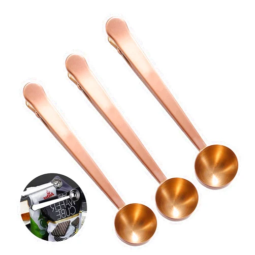 LANSKYWARE Coffee Scoop Clip Stainless Steel Tablespoon Coffee Spoon With long handle Multifunction Sealing Bag Clip For Tea, Coffee, Protein Powder, Instant Drinks, Kitchen Tools
