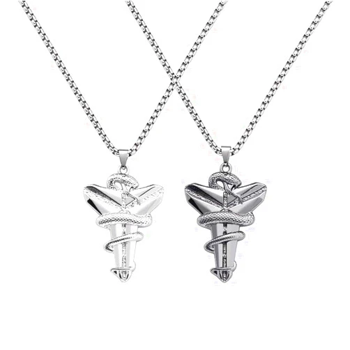 Q&D&S 2pcs Men's Punk Mamba Necklace snake Pendant Necklace Cross Necklace Jewelry Memorial Gift